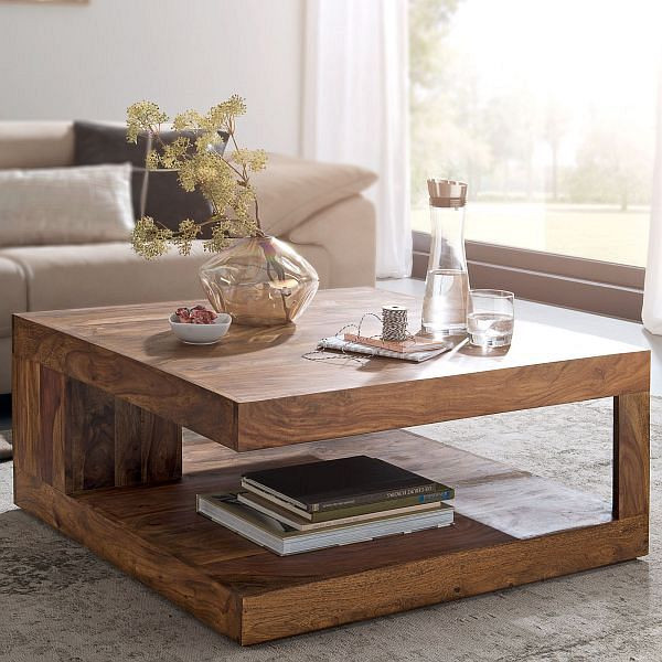 Wohnling salontafel MUMBAI massief sheeshamhout 90 cm breed design donkerbruine landelijke stijl, WL6.227