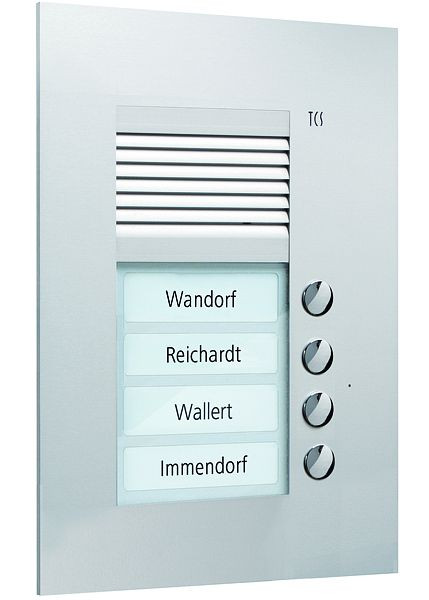 TCS audio voordeurstation serie PUK 4 belknoppen (rechts uitgelijnd), 1-koloms, UP zilver, PUK04/1-EN