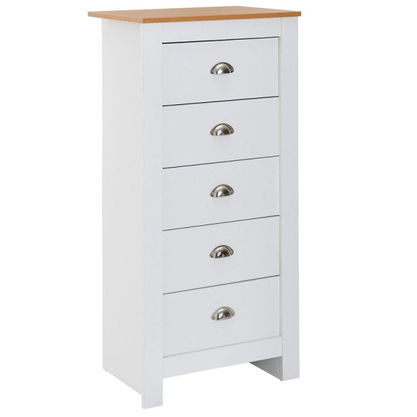 Wohnling dressoir met 5 laden 53x114x39 cm ladekast wit / eiken modern, design dressoir hoog smal, lade ladekast woonkamer, WL6.379