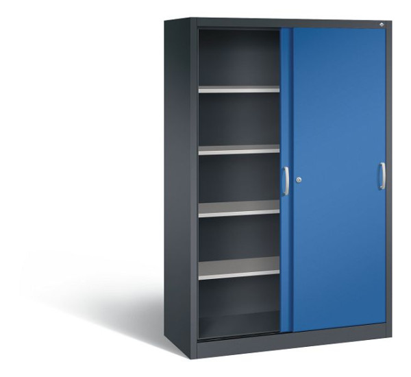 C+P schuifdeurkast Acurado, H1950xB1200xD500mm, kleur: zwartgrijs / gentiaanblauw, beugelgreep, 5 niveaus, 2050-00 S10172