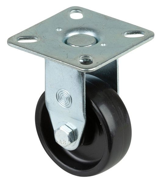 BS rollen apparatenrol, plaat, wielbreedte 18 mm, wiel-Ø 50 mm, draagvermogen 50 kg, zwart kunststof, glijlager, VE 8 stuks, A310.A90.050