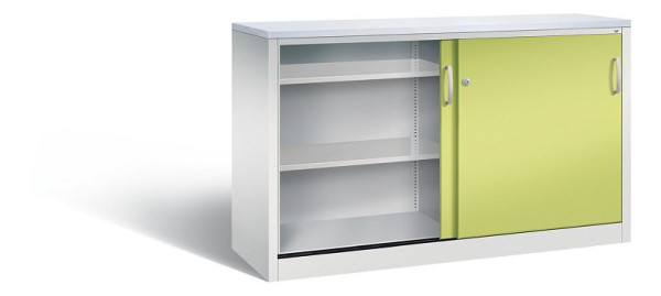 C+P dressoir met schuifdeuren Acurado, H1000xB1600xD500mm, kleur: lichtgrijs / virid green, beugelgreep, 2156-00 S10087