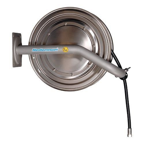 DENIOS slanghaspel EX-H05-S, inclusief 25m slang, Ø 1/2", e-gepolijst RVS, Atex, 209996