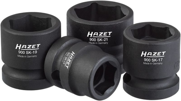 Hazet impact, machine schroevendraaier doppenset, hol vierkant 12,5 mm, buitenzeskant trekprofiel, 13, 17, 19, 21, 900SK/4