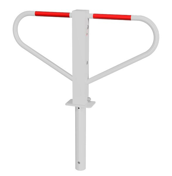 Schake slagboom neerklapbaar met ronde cilinder, zelfvergrendelend slot, voor inbouw in beton, wit gecoat, 40771B
