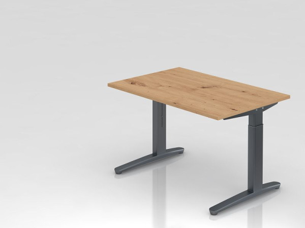Hammerbacher bureau XB12, 120 x 80 cm, blad: knoestig eiken, 25 mm dik, 2 mm ABS rand, rechthoekige vorm, grafiet, VXB12/R/GG