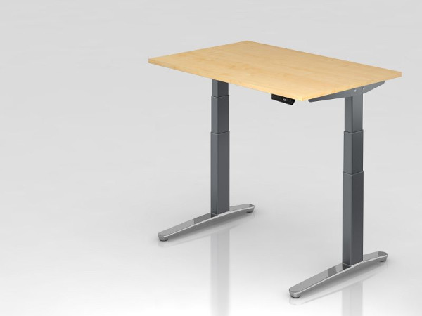 Hammerbacher elektrisch zit-sta bureau 120x80cm esdoorn/grafiet, gepolijst, rechthoekige vorm, VXBHM12/3/GC