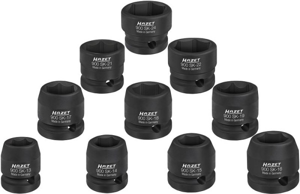 Hazet impact, doppenset machineschroevendraaier, vierkant 12,5 mm (1/2 inch), uitwendig zeshoekig trekprofiel, 13 - 24, aantal gereedschappen: 10, 900SK/10
