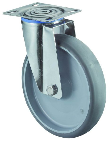 BS rollen RVS transportrol, breedte 50 mm, Ø200 mm, tot 200 kg, banden thermoplast grijs, wiellichaam kunststof, glijlager, plaat, H100.B43.200