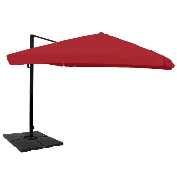 Mendler horeca verkeerslichtparaplu HWC-A96, 3,5x3,5m (Ø4,95m) polyester/aluminium 25kg, flap, bordeaux met standaard, draaibaar, 134322+35661+122472