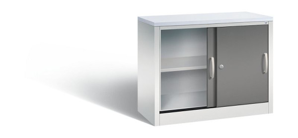 C+P dressoir met schuifdeuren Acurado, H720xB1000xD400mm, kleur: lichtgrijs / vulkaangrijs, beugelgreep, 2 niveaus, 5725-00 S10056