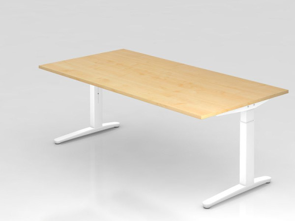 Hammerbacher bureau C-poot 200x100cm esdoorn/wit, aluminium loper wit, VXB2E/3/WW