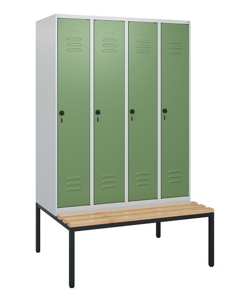 C+P luierkastje Classic PLUS, met onderbank, 4 vakken, 1950x1200x815mm, 7035/6011, draaibare sluiting, beuken zitlat, 0800505-40 S10006
