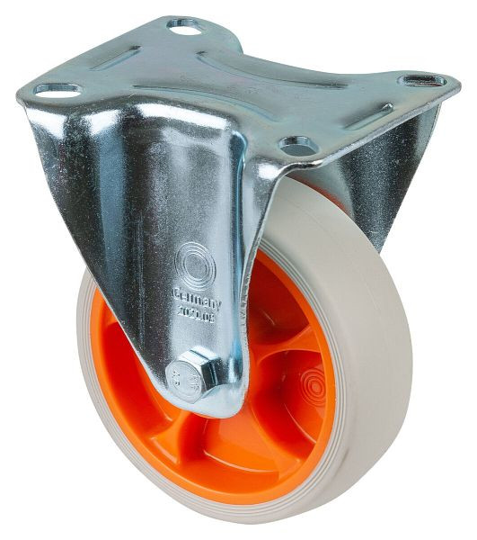 BS rollen transportrol vaste rol, thermoplastisch rubber wiel, grijze bandrollager, plaat, diameter: 100 mm, verpakking: 4 stuks, L410.B44.101.02