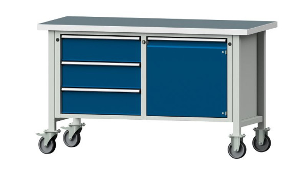 ANKE werkbanken kistwerkbank, model 106 V, 1500 x 700 x 890 mm, RAL 7035/5010, UBP 40 mm, verrijdbaar, 305.605