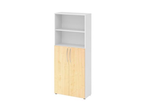 Hammerbacher plank 5OH, 3OH onderdeuren BM 4770, romp: wit / voorkant: esdoorn 80 x 34,6 x 188 cm (BxDxH), beugelgreep BM, V4770/W/3/BM