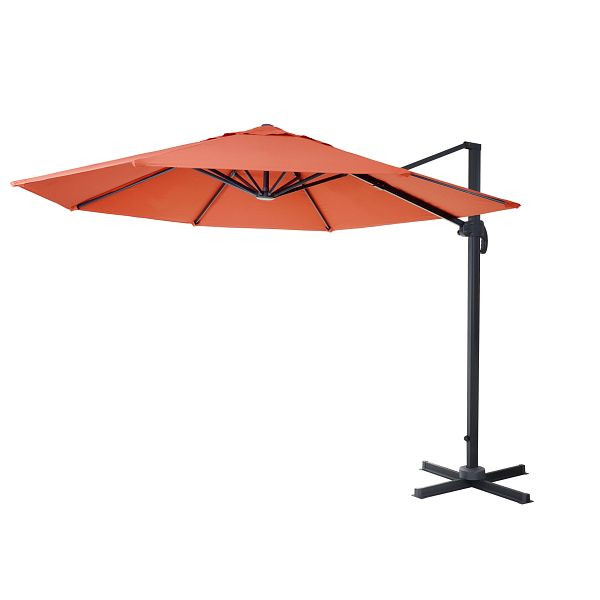 Mendler gastronomie verkeerslichtparaplu HWC-A96, parasol, rond Ø 3m polyester aluminium/staal 23kg, terracotta zonder standaard, draaibaar, 138539+122472