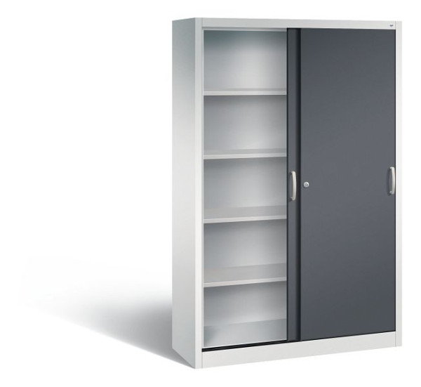 C+P schuifdeurkast Acurado, H1950xB1200xD400mm, kleur: lichtgrijs/zwartgrijs, beugelgreep, 5 niveaus, 2040-00 S10185
