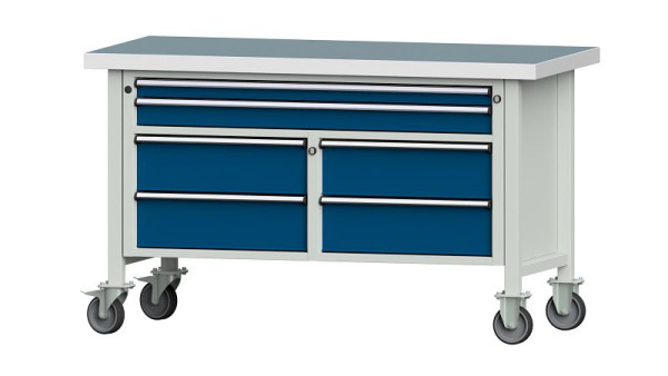 ANKE werkbanken kistwerkbank, model 255 V, 1500 x 700 x 900 mm, RAL 7035/5010, UBP 50 mm, verrijdbaar, 304.171
