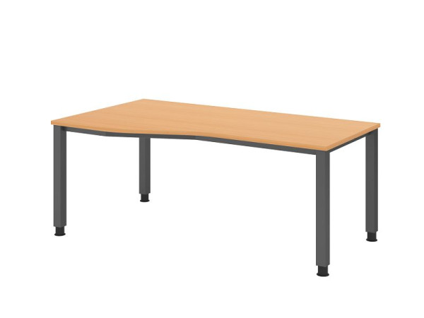 Hammerbacher bureau QS18, 180 x 100/80cm, blad: beuken, 25 mm dik, 4-poots frame in grafiet (vergelijkbaar met RAL 7012), werkhoogte 68-83,5 cm, VQS18/6/G