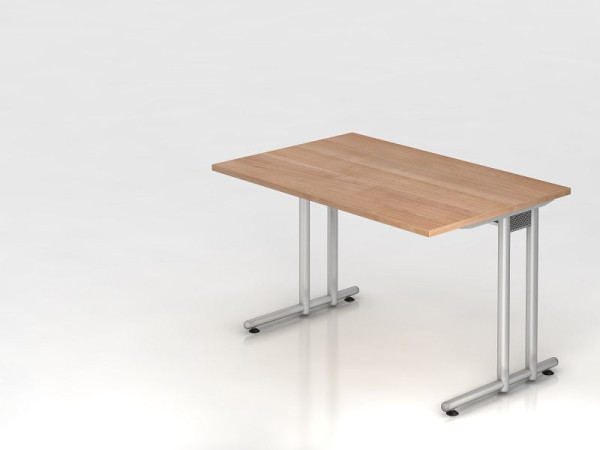 Hammerbacher bureau C-poot 120x80cm walnoot/zilver, werkhoogte 72 cm, VNS12/N/S