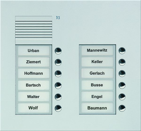 TCS audio buitenstation serie PUK 12 belknoppen (rechts uitgelijnd), 2 kolommen, UP zilver, PUK12/2-EN
