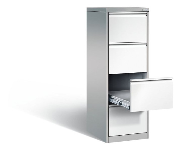 C+P archiefkast Acurado, H1357xB433xD590mm, kleur: wit aluminium / verkeerswit, handgreep, 12434-321 S10033