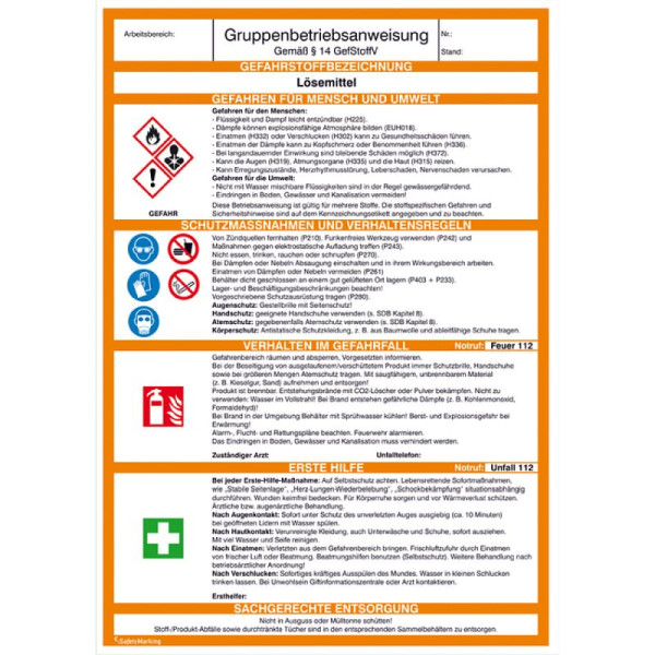 Stein HGS HGS groep gebruiksaanwijzing voor oplosmiddelen, 43.b2030