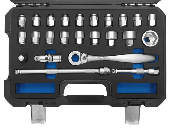 SW-Stahl dopsleutelset, 1/2", laag profiel, 24-delig, 07625L