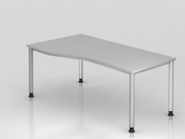 Hammerbacher bureau 4 voet rond 180x100/80cm grijs/zilver, freeform, links of rechts te monteren, VHS18/5/S