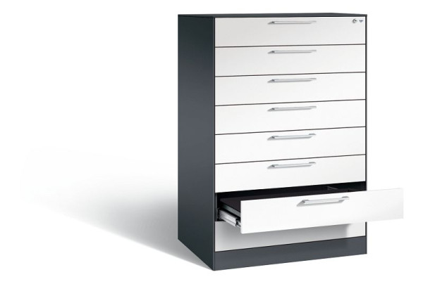 C+P archiefkast Asisto, H1310xB800xD600mm, kleur: zwartgrijs/verkeerswit, beugelgreep, 146223-824 S10047