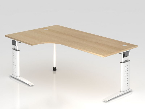 Hammerbacher hoektafel C-poot 200x120cm 90° eiken/wit, hoekvorm 90°, links of rechts te monteren, werkhoogte 68-86 cm, VUS82/E/W