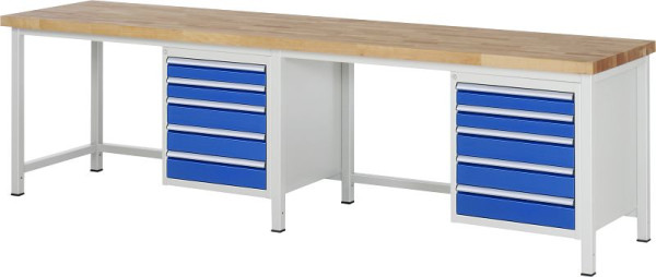 RAU werkbank serie 8000 - frameconstructie (gelast frame), 2 onderbouw containers (5x laden), 3000x840x700 mm, 03-8171A1-307B4S.11