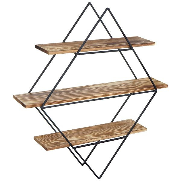 Mendler wandplank HWC-A80, hangplank, industrieel design echt hout 60x55x12cm, bruin, 59842