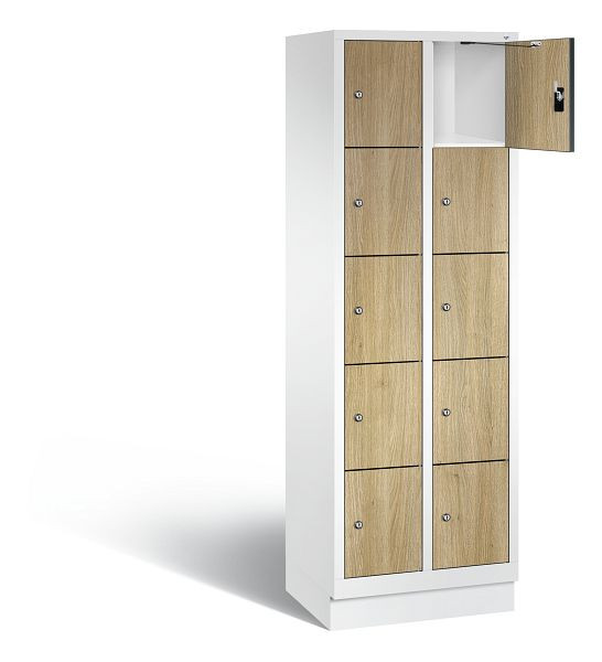 C+P lockerkast Evolo, H1800xB610xD500mm, kleur: verkeerswit / decor eiken Sereno, 48020-205 S10178