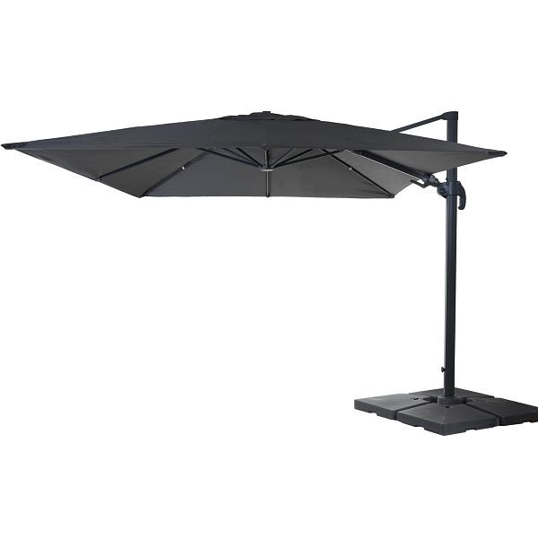 Mendler gastronomie verkeerslichtparaplu HWC-A96, 3x4m (Ø5m) zwenkbaar, polyester/aluminium 26kg, antraciet met standaard, 158555+35661