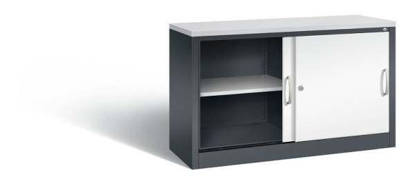 C+P dressoir met schuifdeuren Acurado, H720xB1200xD400mm, kleur: zwartgrijs / verkeerswit, beugelgreep, 2 niveaus, 5723-00 S10470