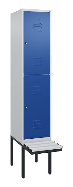 C+P dubbeldekskast Classic PLUS, 2120x400x815mm, 7035/5010, cilindersloten, met basisframe en zwevende zitting, 0803407-12 S10018
