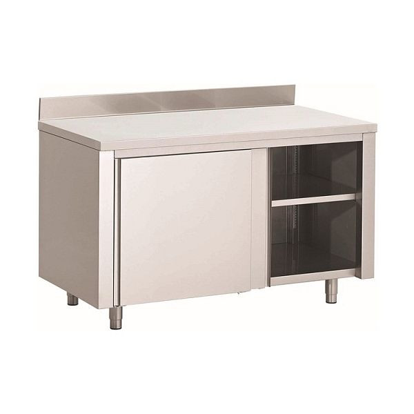 Gastro-Inox RVS AISI 430 werkkast met schuifdeuren en opstand, 1600x600x850mm, versterkt met 18mm dik, gecoate spaanplaat, 302.105