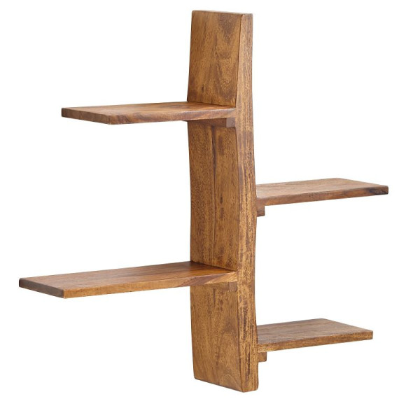 Wohnling wandplank 58x60x15 cm sheesham massief hout boomvorm hangplank modern groot design zwevende plank hangplank woonkamer WL6.528