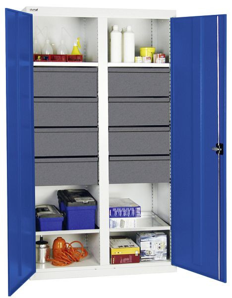stumpf gereedschaps- en materiaalkast serie 3000, 7035/5010, 8 laden 200 mm, tussenwand, 4 bakbodems, 3004674