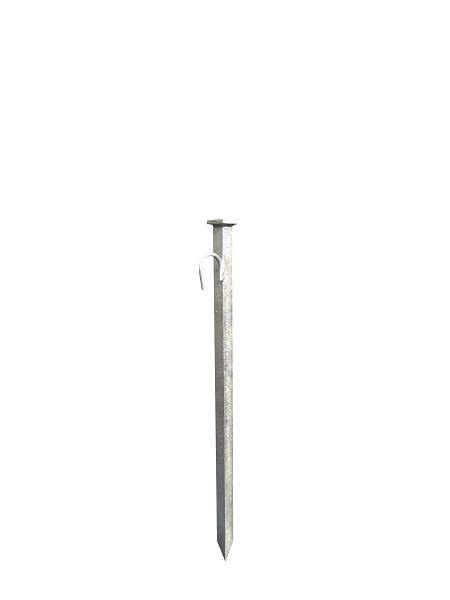 Schake grondspijker, 30 mm x 30 mm met gelaste kop en haak om in te slaan, 30W80H