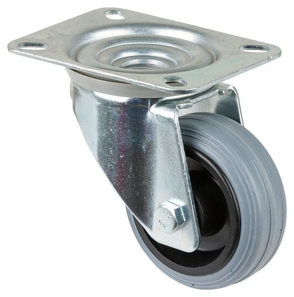 BS-rollen transportrol, wielbreedte 35 mm, wiel-Ø 80 mm, draagvermogen 50 kg, grijs rubber, rollager, plaat, VE 4 stuks, L400.B46.080