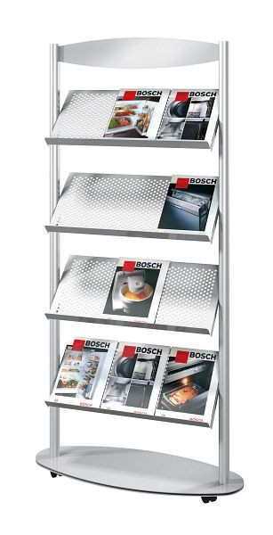 Kerkmann Sirius brochureplank 12 x DIN A4, B 780 x D 340 x H 1700 mm, aluminium zilver, 42347114