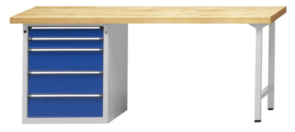 ANKE combinatie werkbank; 2000x700 mm; RAL 7035/5010; Linker onderkast 660x615 mm, 5 laden 90, 90, 180, 180, 180 mm