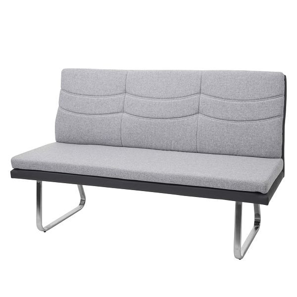 Mendler bank HWC-G54, eetkamerbank, stof/kunstleer geborsteld RVS, grijze bank 180cm, 73575+73576