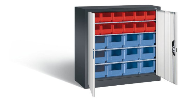 C+P tijdschriftenkast serie 13, H1000xB1000xD420mm, kleur: zwartgrijs/lichtgrijs, verzonken handgreep, 133944-23 S10021