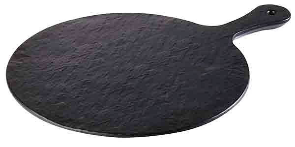 APS dienblad -SLATE-ROCK-, Ø 30 cm, hoogte: 1,5 cm, melamine, zwart, leisteenlook, gestructureerd oppervlak, handvat: 12 cm, 84257
