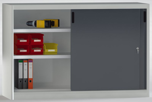 KLW schuifdeurkast, hoogte: 1000 mm, breedte: 1500 mm, diepte: 525 mm, met middenschot, met 2x2 verstelbare legborden, 7SN-SL1000TB-1015MRB