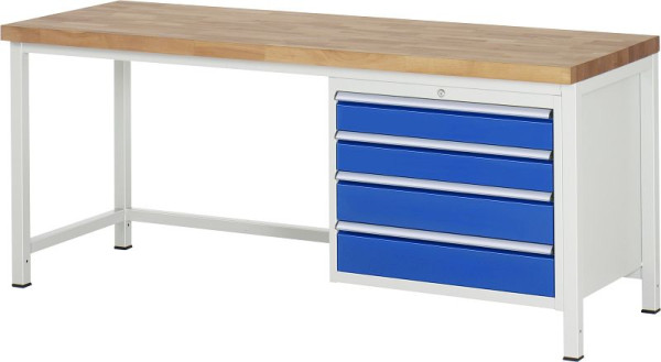 RAU werkbank serie 8000 - frameconstructie (gelast frame), onderbouw container (4x laden), 2000x840x700 mm, 03-8262A1-207B4S.11